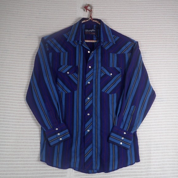 Men's Long Sleeve Pearl Snap Shirt-Blue